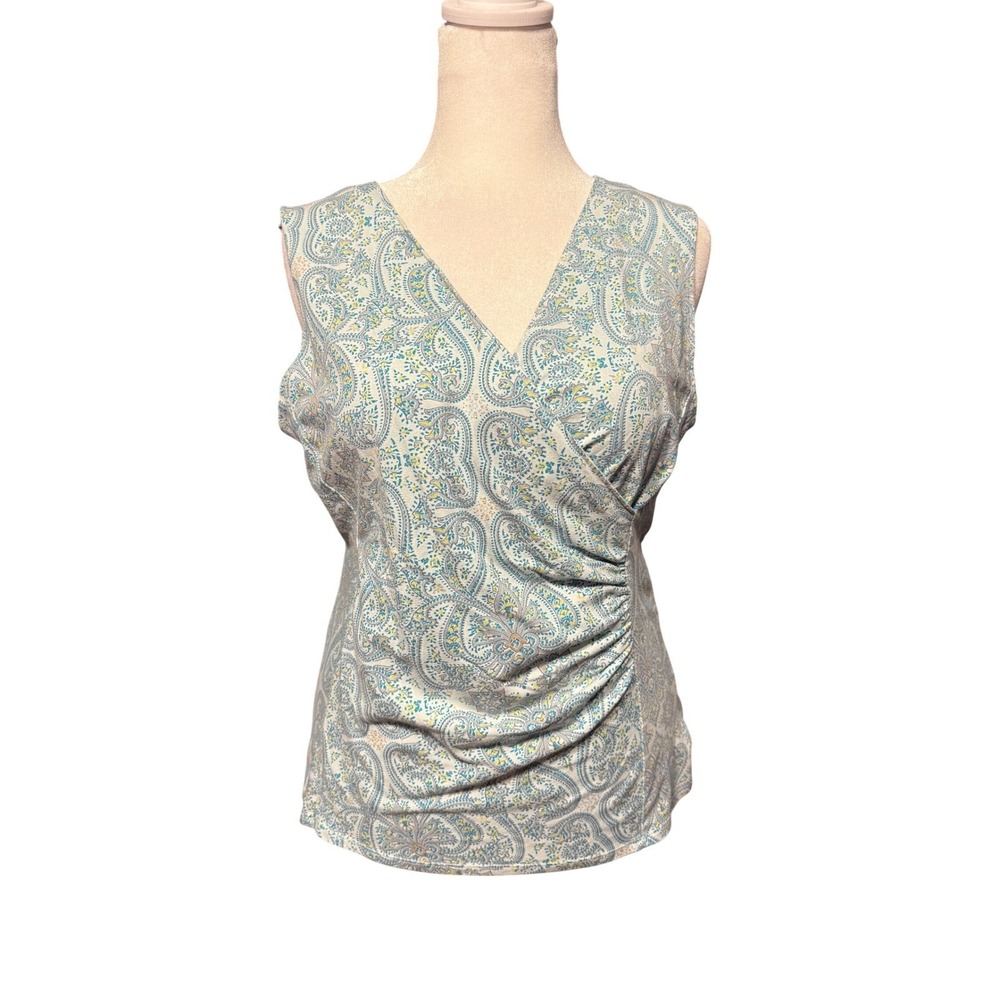 Talbots Paisley Sleeveless Top Womens M Ruched Surplice Boho Wrap Maximalist